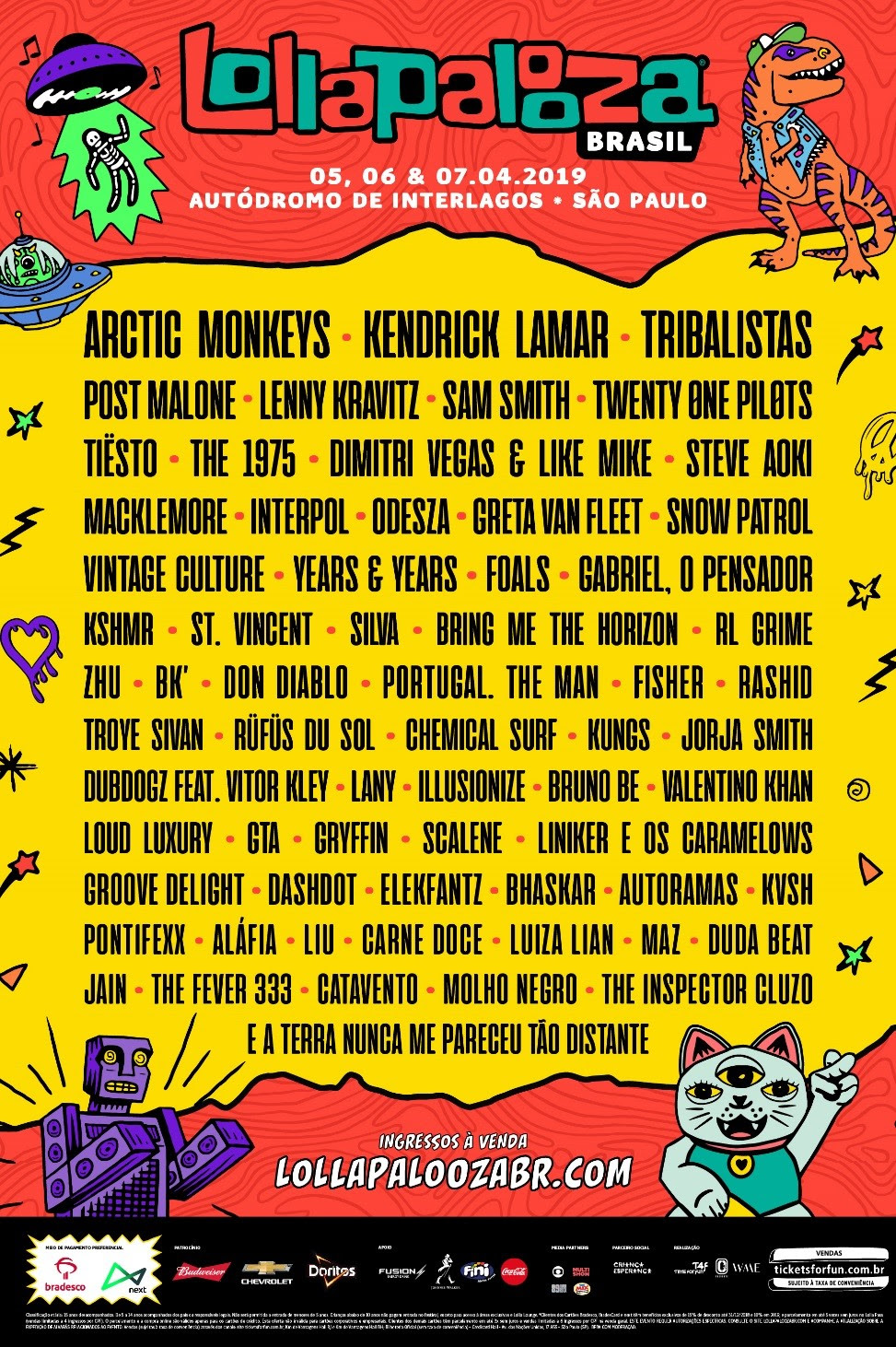 Lineup do Lollapalooza 2019 (Divulgação)