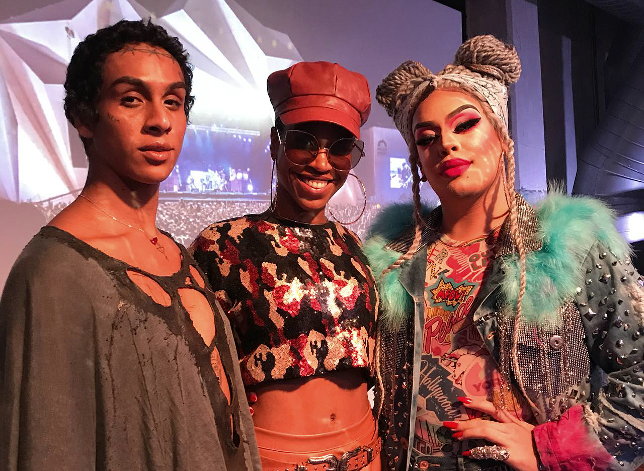 Linn da Quebrada, Karol Conka e Gloria Groove em evento do Rock in Rio em SP (Amon Borges - 1ºabr.2019/Folhapress)